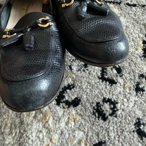 Salvatore Ferragamo Womens Animal Print Loafers 8.5 Black Lizard Whimsigoth - Picture 10 of 13